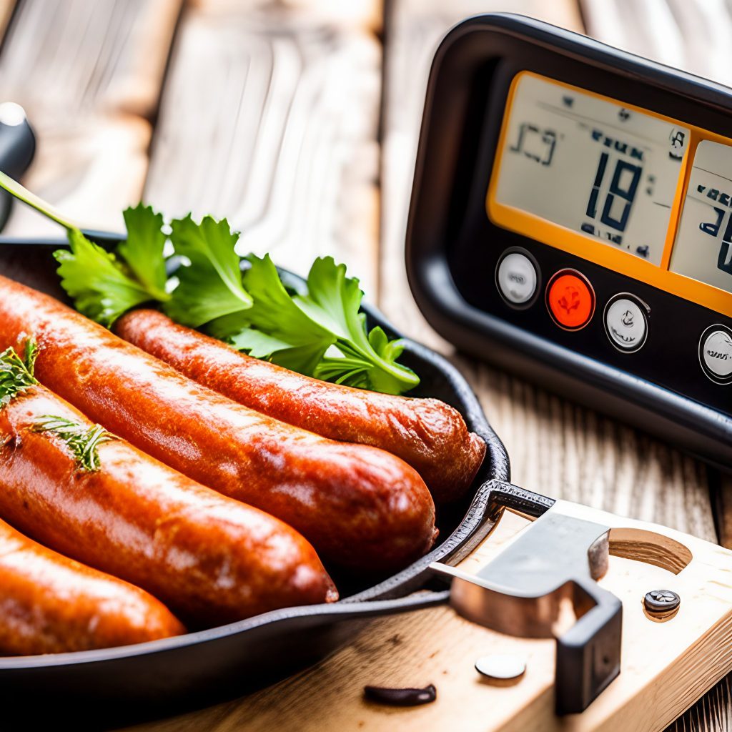 Monitor the temperature of the sausages with a digital thermometer (cook smoked sausage in air fryer)